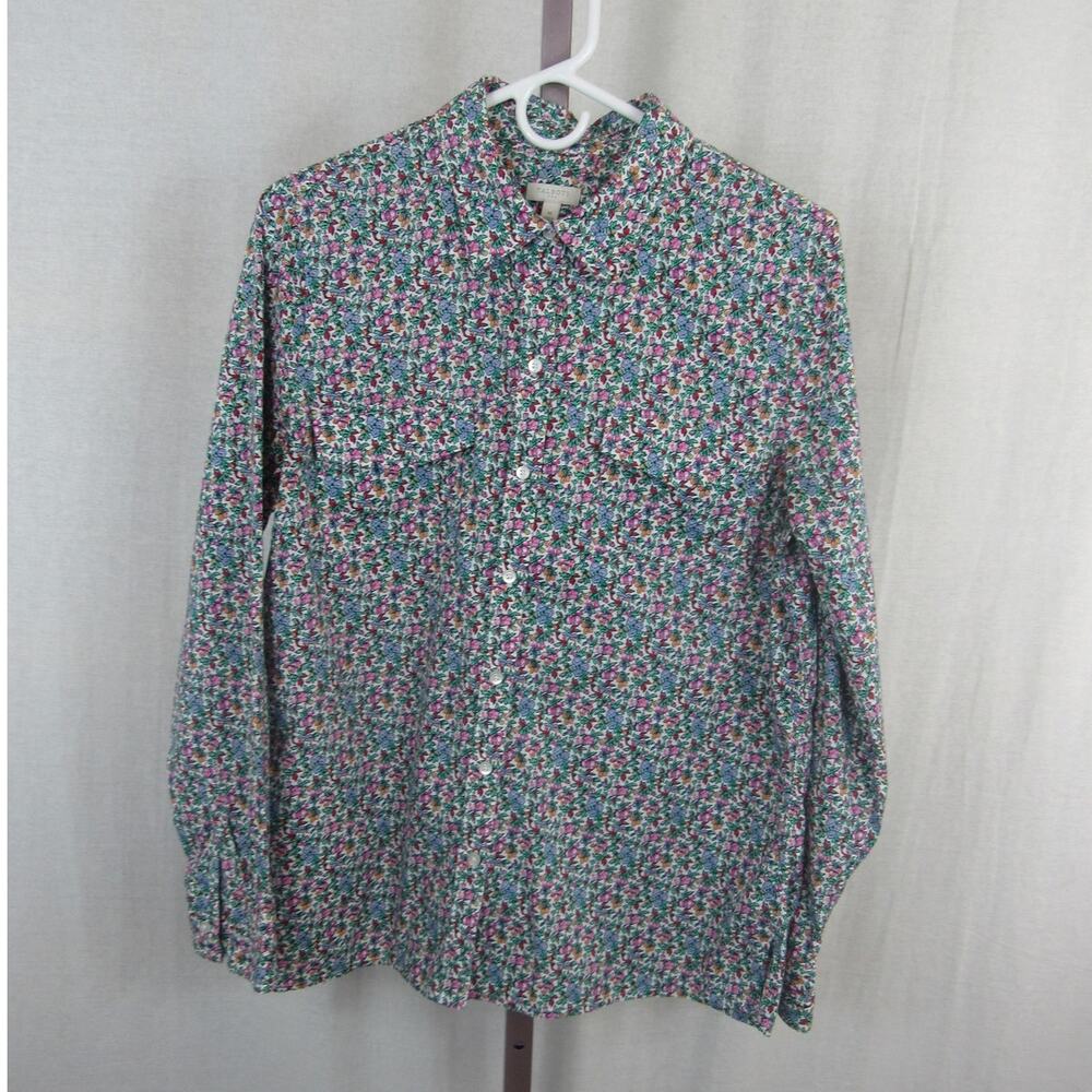 Talbots Medium Cotton Floral Button Up Long Sleeve Blouse Collared Lightweight